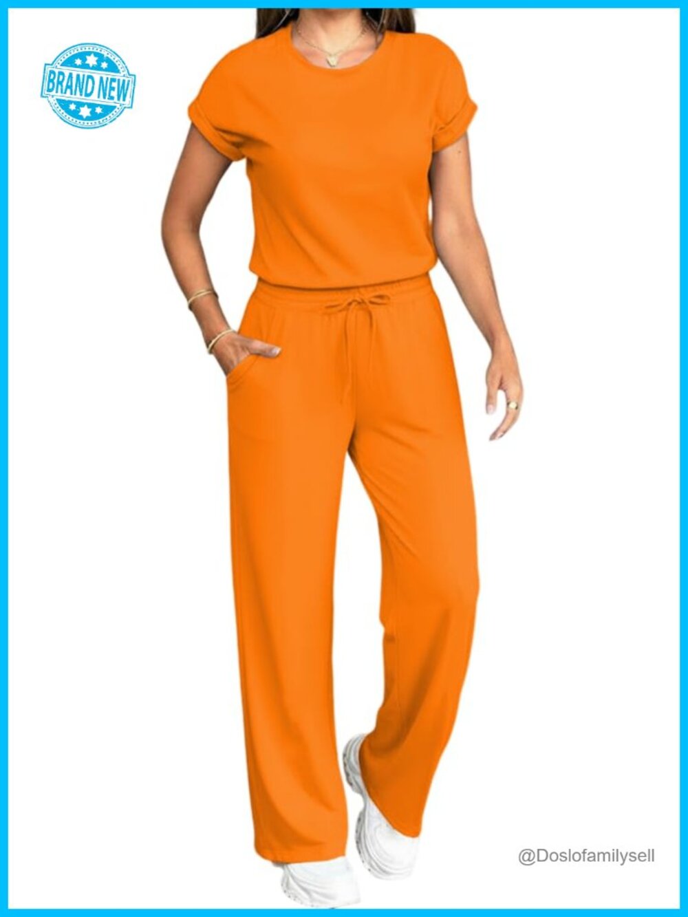 2 Piece Lounge Set Short Sleeve Top Wide Leg Pants Tracksuit - Picture 4 of 5